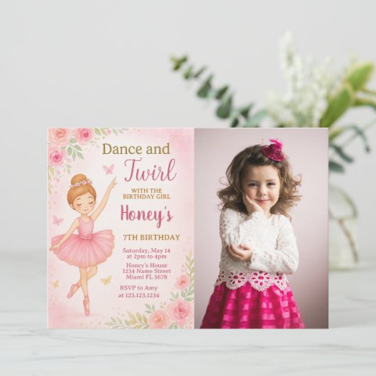 Editable Dance Party Template für Girls mit Foto Einladung (Stehend Vorderseite)