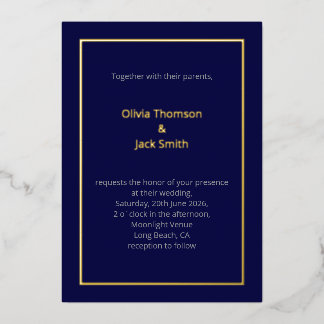 Editable Dark Blue Gold Wedding Foil Invitation Folieneinladung