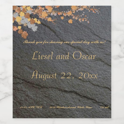 Editable Dark Gray Stone Autumn Leaves Weinetikett (Einzelnes Label)