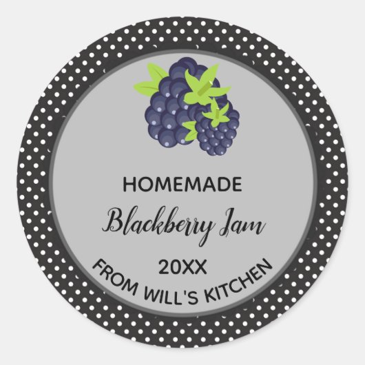 Editable Dark Polka Dots BlackBerry Jam Labels Runder Aufkleber (Vorderseite)