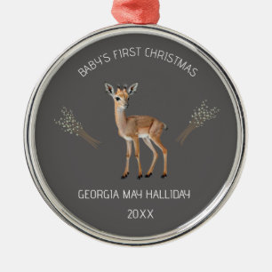Editable Deer and Cattails Baby's First Christmas Ornament Aus Metall
