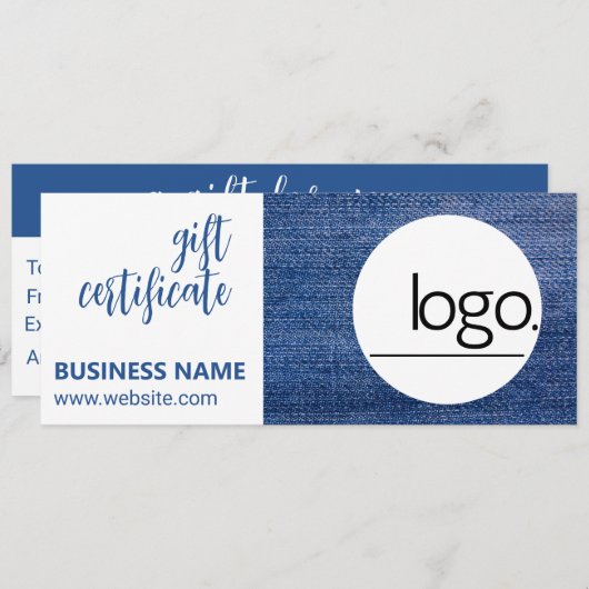 EDITABLE DENIM BLUE LOGO BUSINESS GIFT-BESCHEINIGU (Vorne/Hinten)
