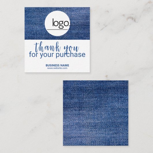 EDITABLE DENIM BLUE LOGO GESCHÄFT DANK KARTE (Vorne/Hinten)