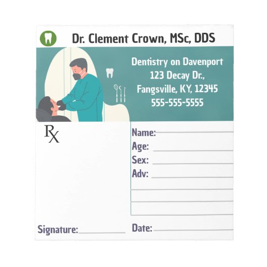 Editable Dentist Prescription Pad Notizblock (Vorderseite)