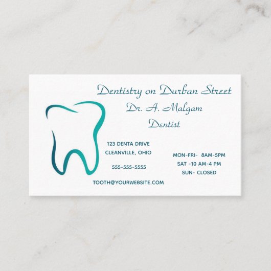 Editable Dentistry on Durban Street Tooth Visitenkarte (Vorderseite)
