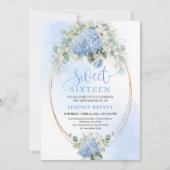 Editable Digital Blue Hydrangeas Sweet Sixteen  Einladung (Vorderseite)