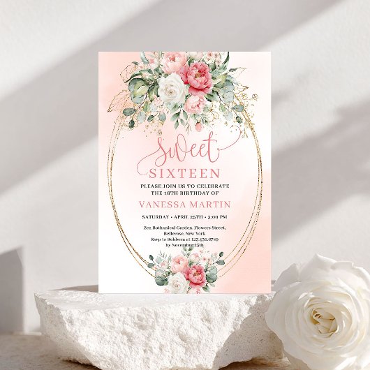 Editable Digital Blush Gold Sweet Sixteen Invite Einladung