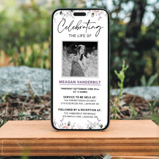 Editable Digital Floral Funerite Evite Einladung