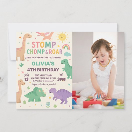 Editable Dino Party Einladung (Vorderseite)