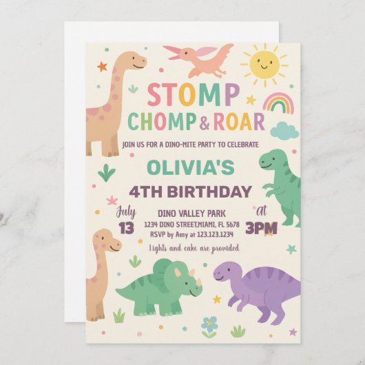 Editable Dino Party Einladung (Vorne/Hinten)