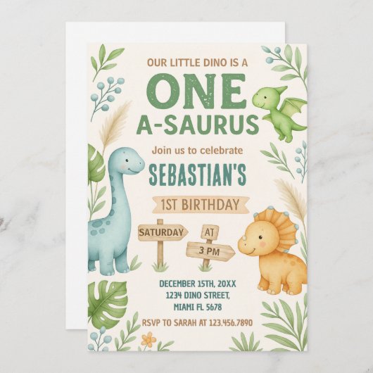 Editable Dino Party Einladung (Vorne/Hinten)