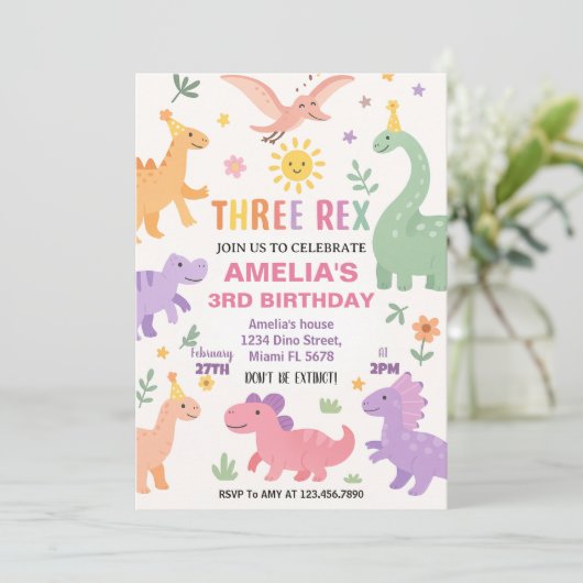 Editable Dino Party Einladung (Stehend Vorderseite)