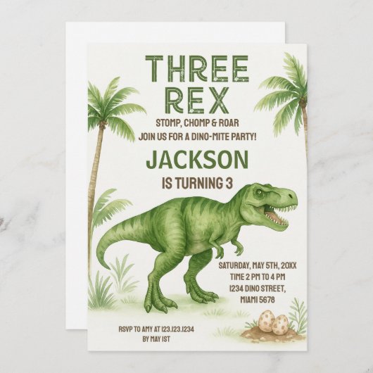 Editable Dino Party Einladung für Jungen oder Mädc (Vorne/Hinten)