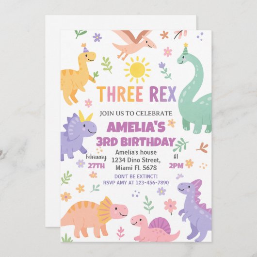 Editable Dino Party Einladung für Jungen oder Mädc (Vorne/Hinten)