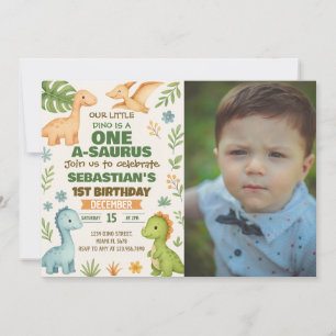 Editable Dino Party Einladung mit Foto