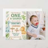 Editable Dino Party Einladung mit Foto (Vorne/Hinten)