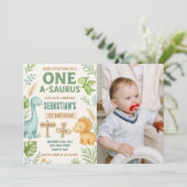 Editable Dino Party Einladung mit Foto (Stehend Vorderseite)