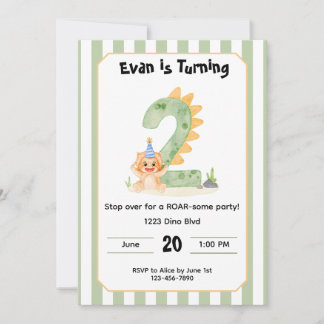 Editable Dinosaur 2nd Birthday Invitation  Einladung