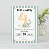 Editable Dinosaur 4th Birthday Invitation  Einladung (Stehend Vorderseite)