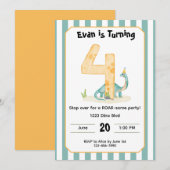 Editable Dinosaur 4th Birthday Invitation  Einladung (Vorne/Hinten)