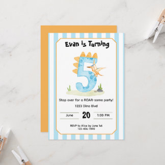 Editable Dinosaur 5th Birthday Invitation  Einladung