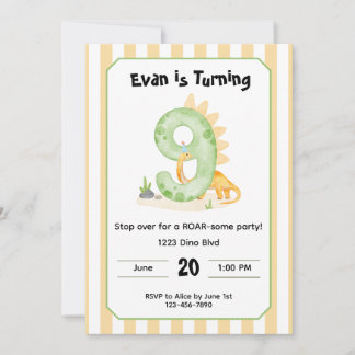 Editable Dinosaur 9th Birthday Invitation  Einladung