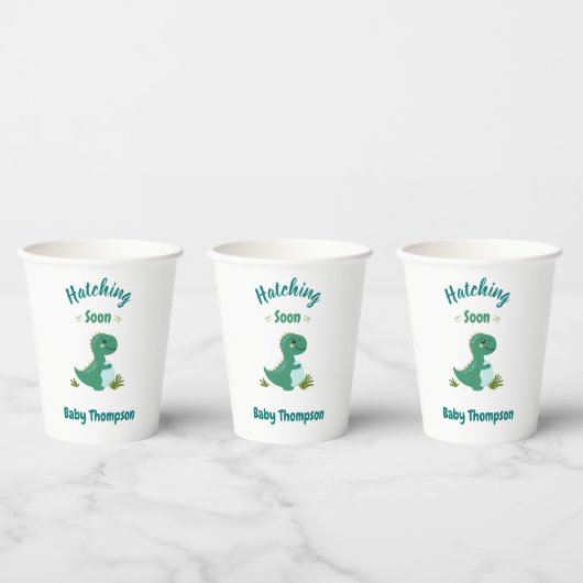 Editable Dinosaur Baby Boy Dusche Schnürung bald Pappbecher (Multi)