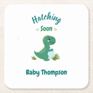 Editable Dinosaur Baby Boy Dusche Schnürung bald Rechteckiger Pappuntersetzer