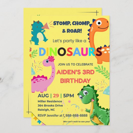 Editable Dinosaur Birthday Einladung (Vorne/Hinten)