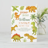 Editable Dinosaur Birthday Party Einladung (Stehend Vorderseite)