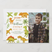 Editable Dinosaur Birthday Party Foto Einladung (Vorderseite)