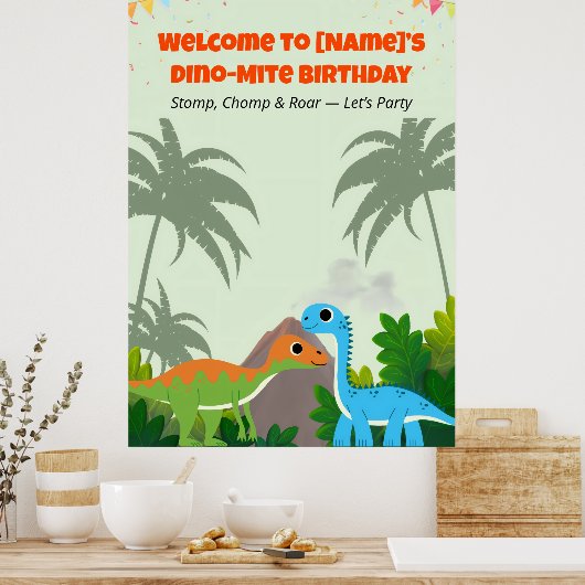 Editable Dinosaur Birthday Party-Zeichen Poster (Küche)