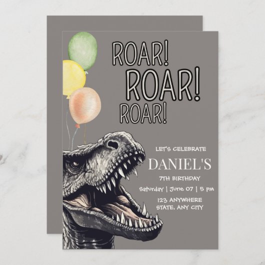 Editable Dinosaur-Party Einladung, T-Rex Dino Einladung (Vorne/Hinten)