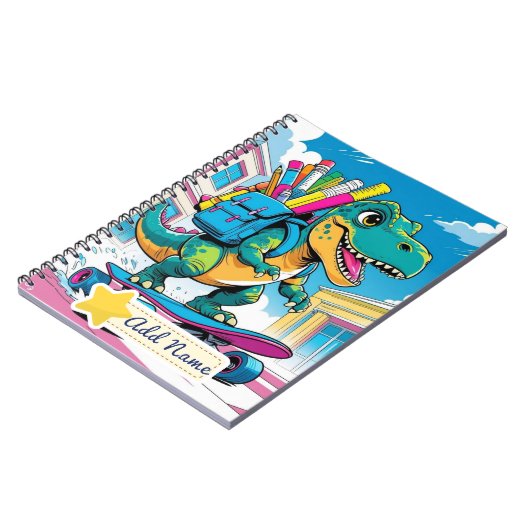 Editable Dinosaur School Notebook - Skateboard Notizblock (Linke Seite)