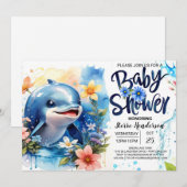 Editable Dolphin Boy Baby Dusche Einladung (Vorne/Hinten)