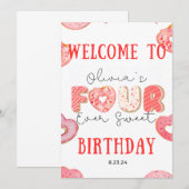 Editable Donut 4th Birthday Bundle VIURever Sweet Einladung (Vorne/Hinten)