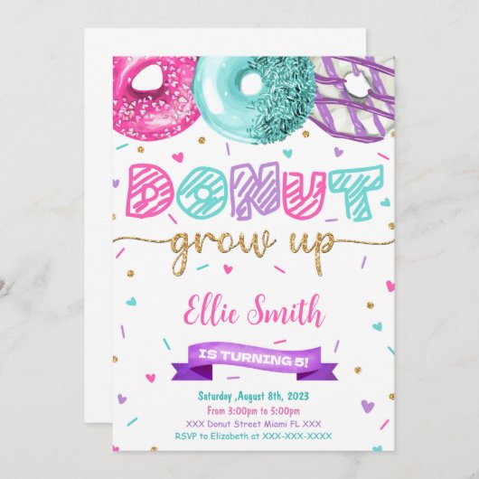 Editable Donut Birthday Einladung (Vorne/Hinten)