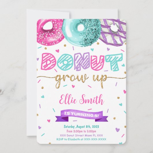 Editable Donut Birthday Einladung (Vorderseite)
