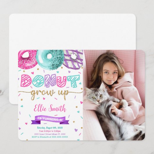 Editable Donut Birthday Foto Einladung (Vorne/Hinten)