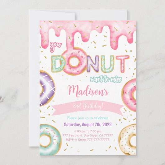 Editable Donut Birthday Party Einladung (Vorderseite)