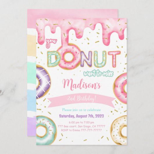 Editable Donut Birthday Party Einladung (Vorne/Hinten)