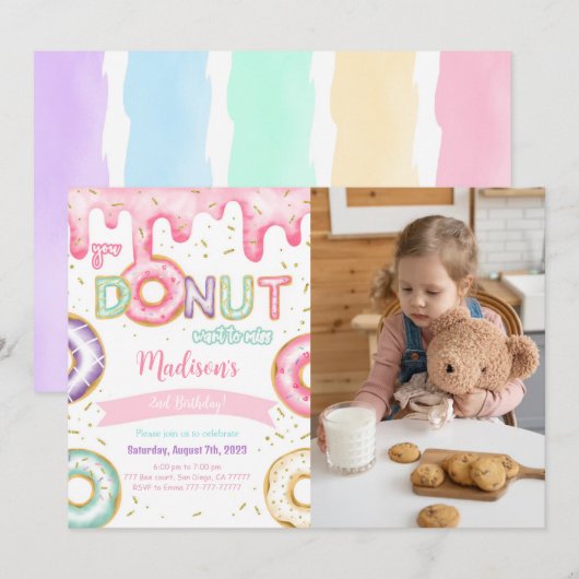 Editable Donut Birthday Party Foto Einladung (Vorne/Hinten)