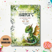 Editable Dragon 1. Geburtstagsfeier Party Einladun Einladung