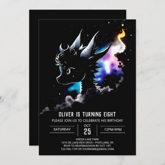 Editable Dragon Birthday Einladung (Vorne/Hinten)