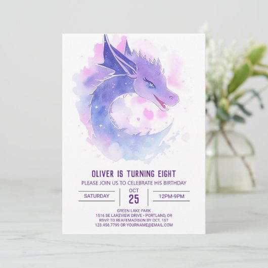 Editable Dragon Birthday Einladung (Stehend Vorderseite)