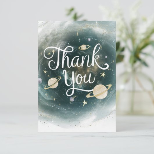 Editable Dreamy Galaxy Celestial Dankeskarte (Stehend Vorderseite)