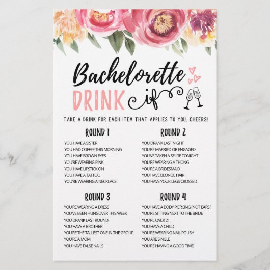 Editable DRINK IF Bachelorette, Hen Party Game (Vorderseite)