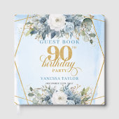 Editable Dusty Blue Floral Frame 90th Birthday Gästebuch (Vorderseite)