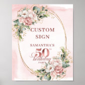 Editable Dusty Pink Floral 50th Birthday 8x10 Sign Poster (Vorne)