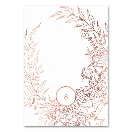 Editable Dusty Rose Gold Custom Wreath Wedding Tischnummer (Rückseite)